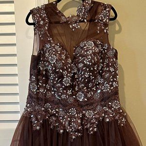 Formal Long Dress Size 16 Brown